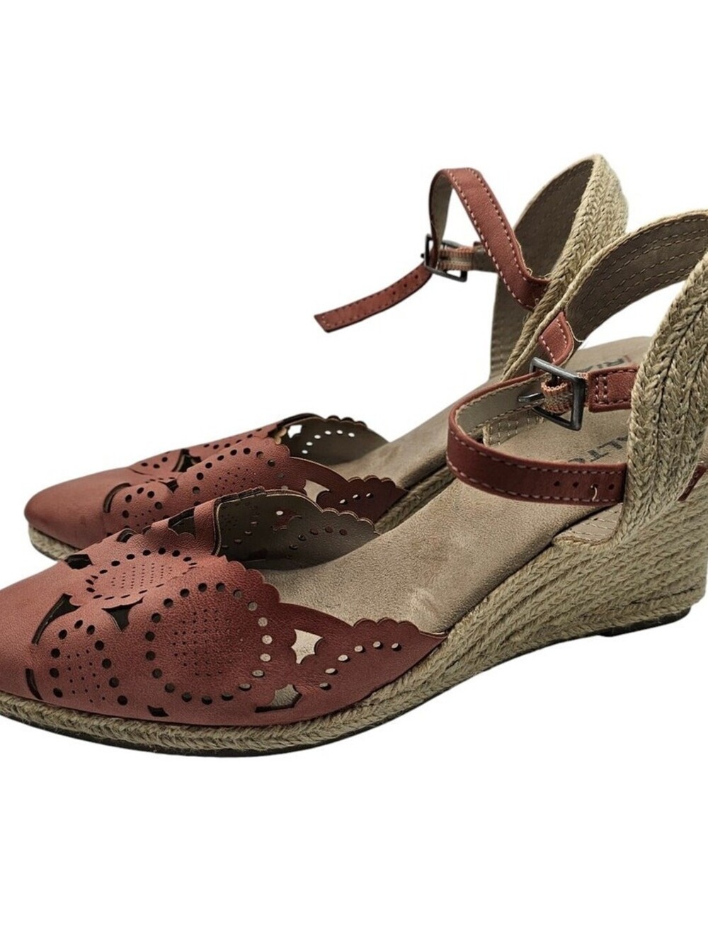 Rialto Coya Womens Sandal 9.5 Pink Leather Ankle Strap Espadrille Wedge Shoes
